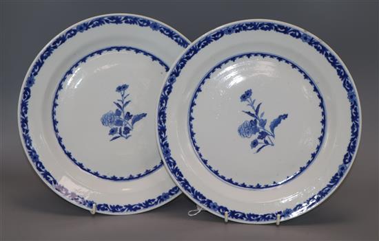 A pair of Chinese Qianlong period blue and white plates